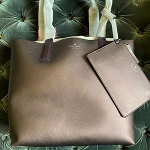 kate spade arch reversible tote bag metallic pecan